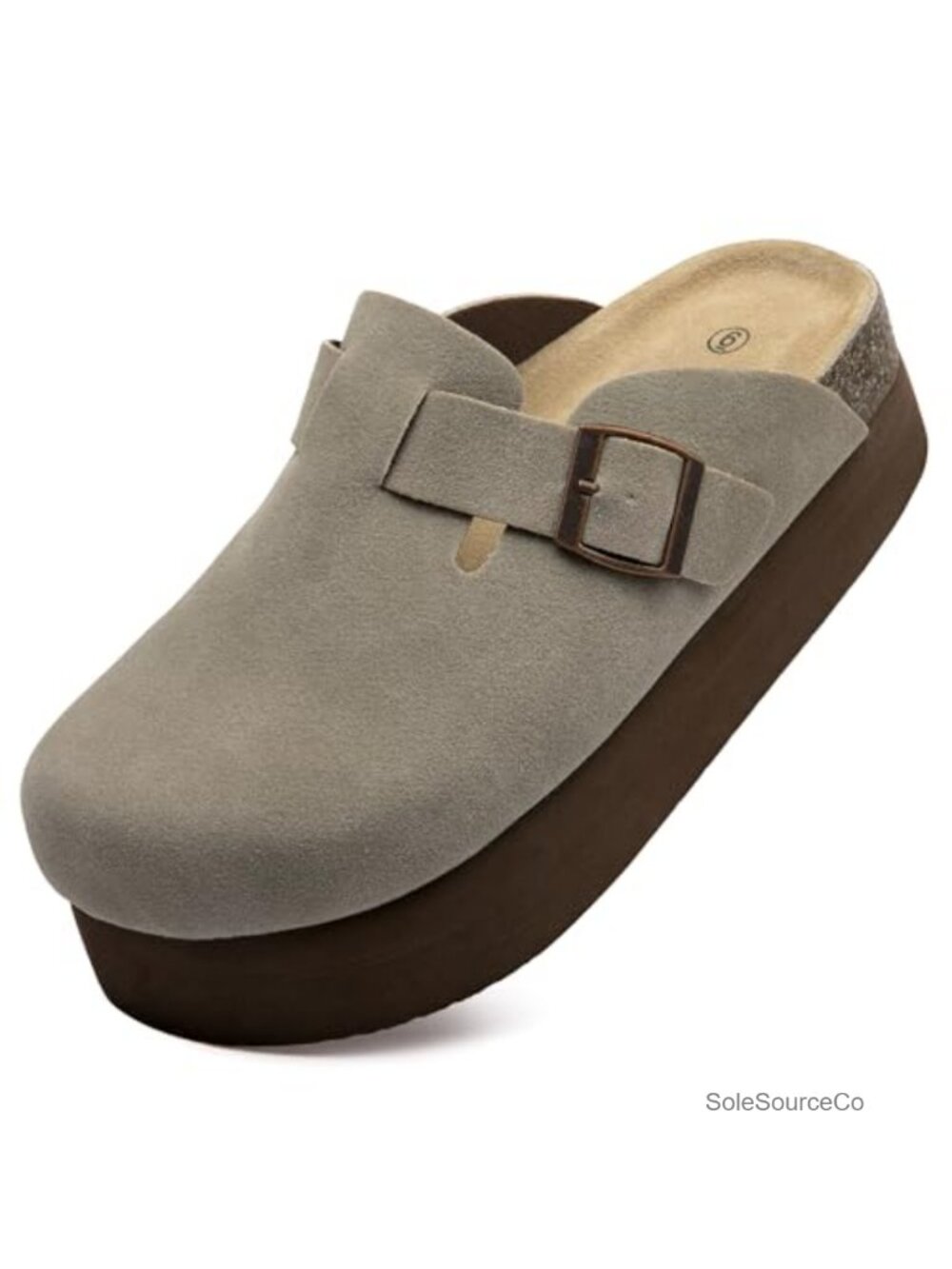 Suede Platform Clogs with Arch Support Slip-On Mules Adjustable Buckle